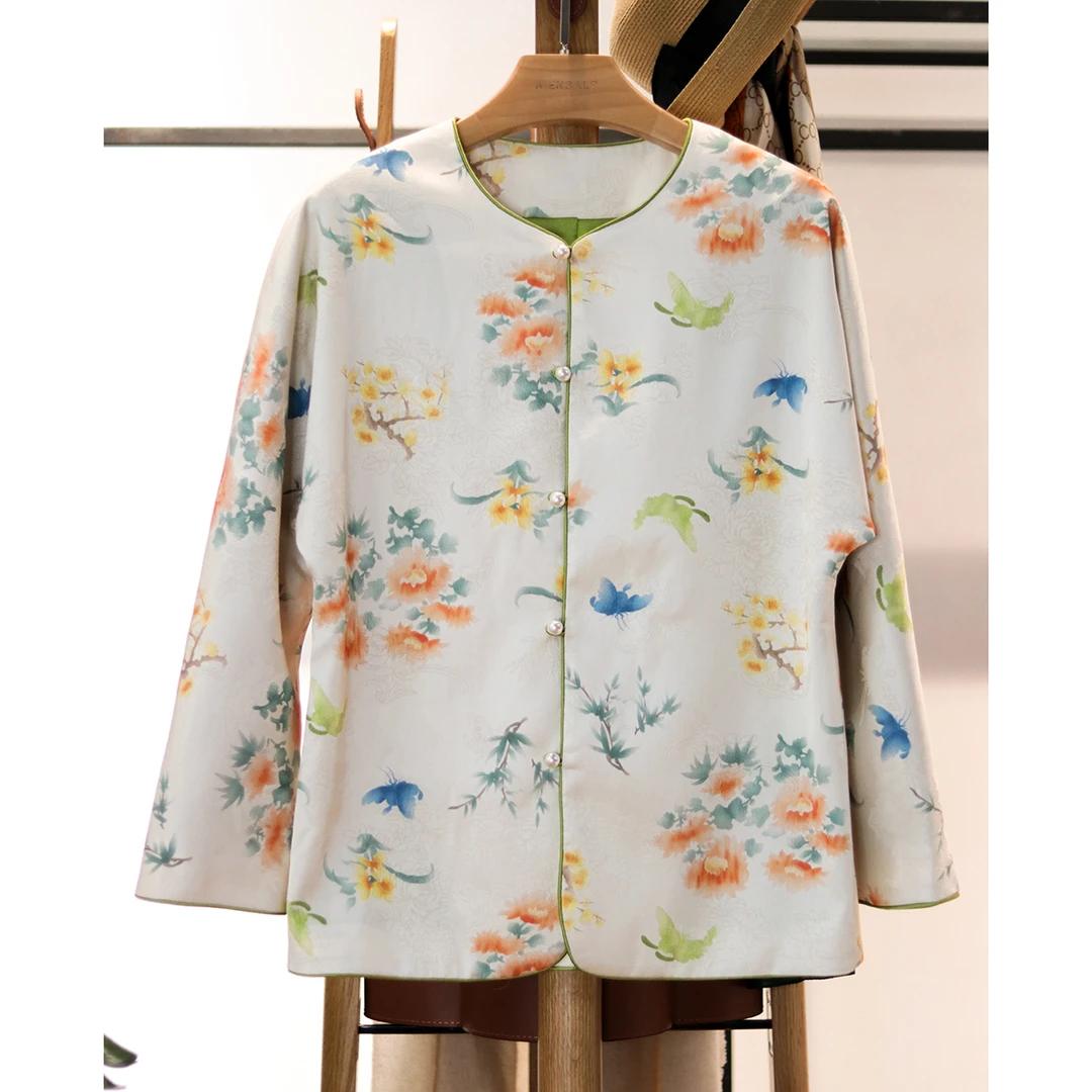 深圳南油！蝶恋花~！印花提花双重肌理中式改良唐装外套MS543