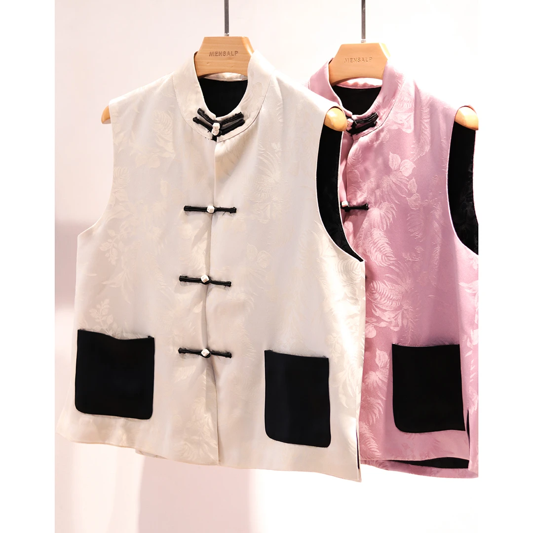 高货不入后悔！重磅醋酸中式盘扣提花马甲外套MS555