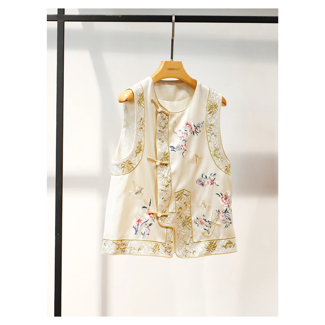 【丹凤合鸣】重磅醋酸缎刺绣圆领斜襟盘扣新中式马甲MS752