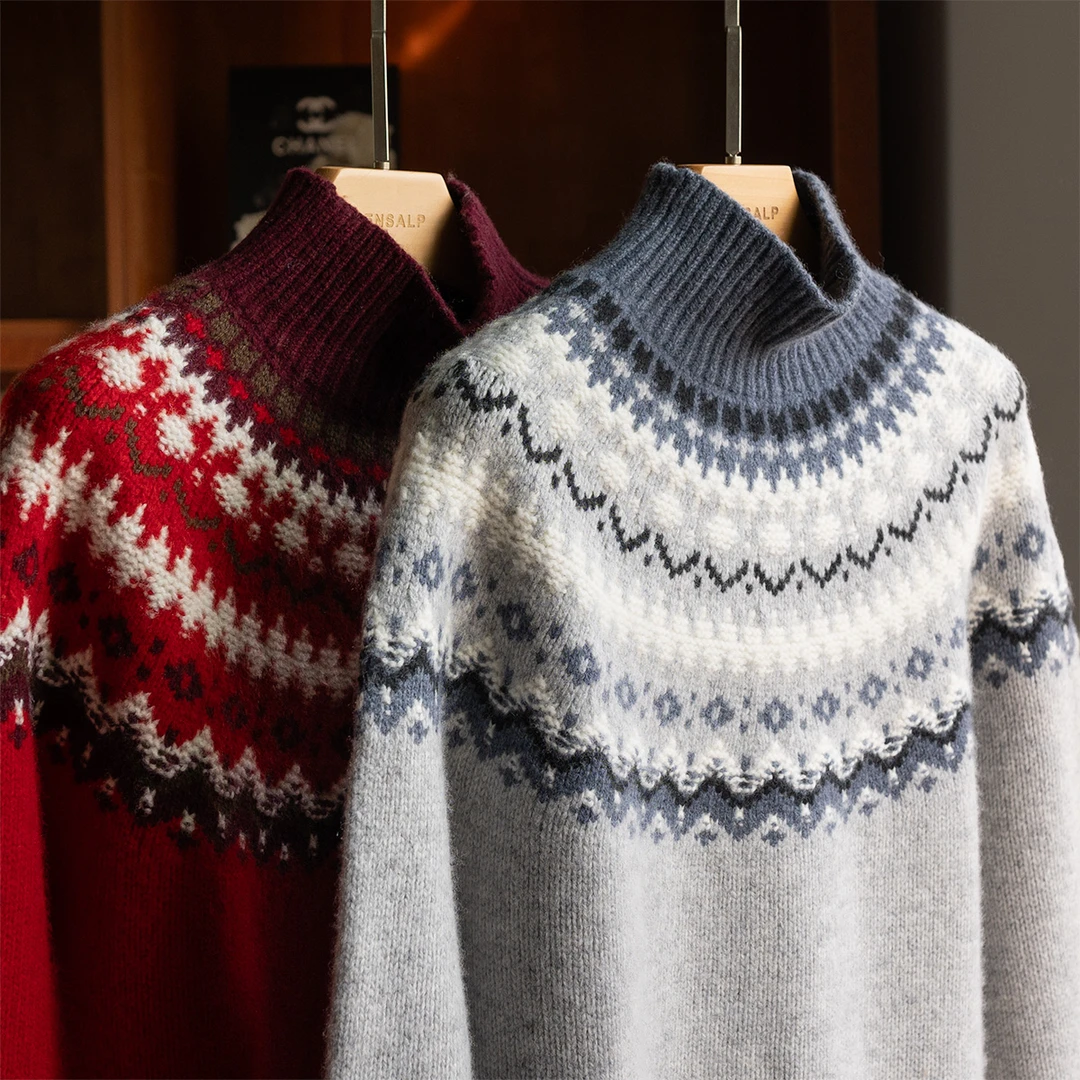 LP费尔岛提花花纱羊毛套头针织毛衫罩衣MR377