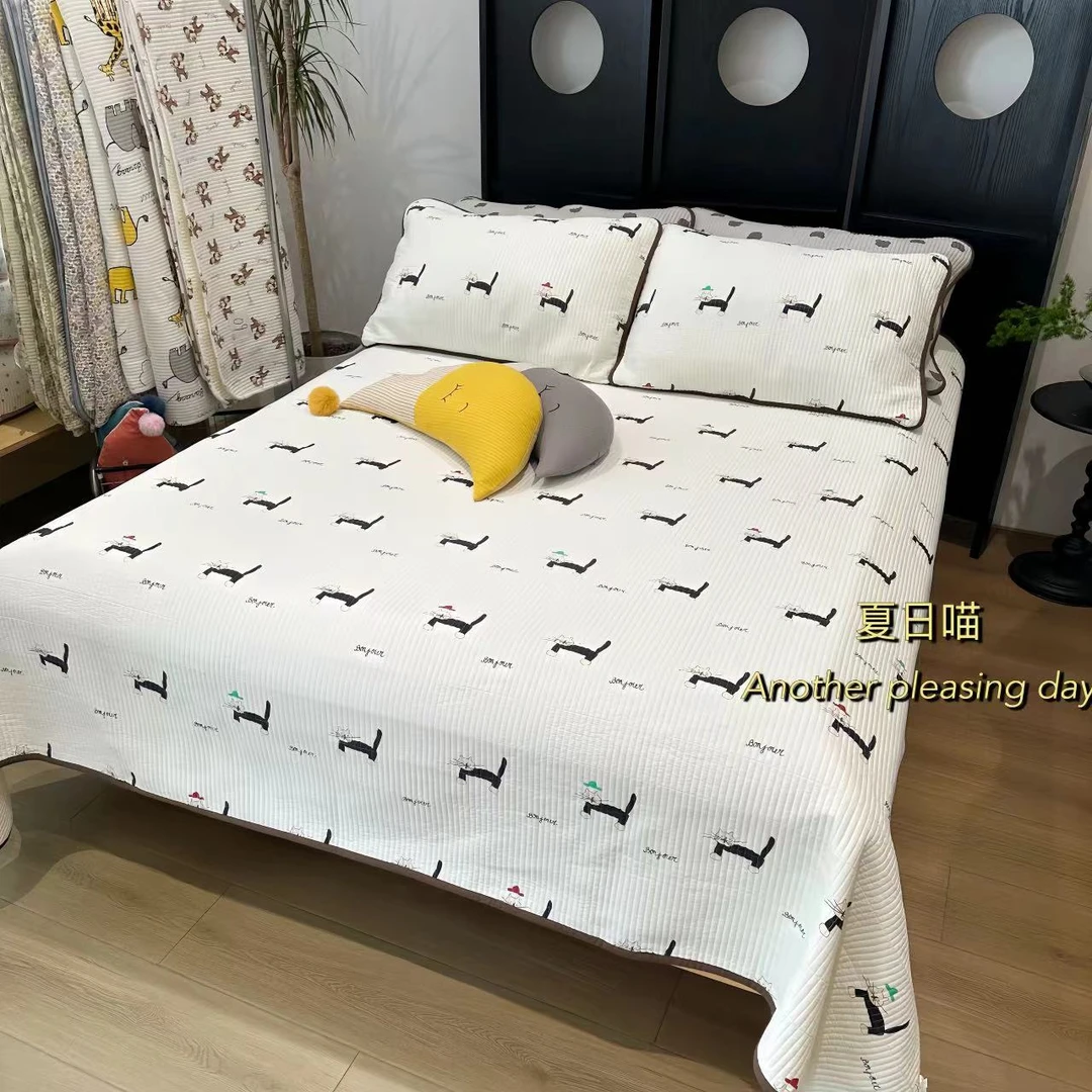 本世家纺 酵素砂洗大尺寸全棉床盖加厚 可铺可盖榻榻米床单夹棉