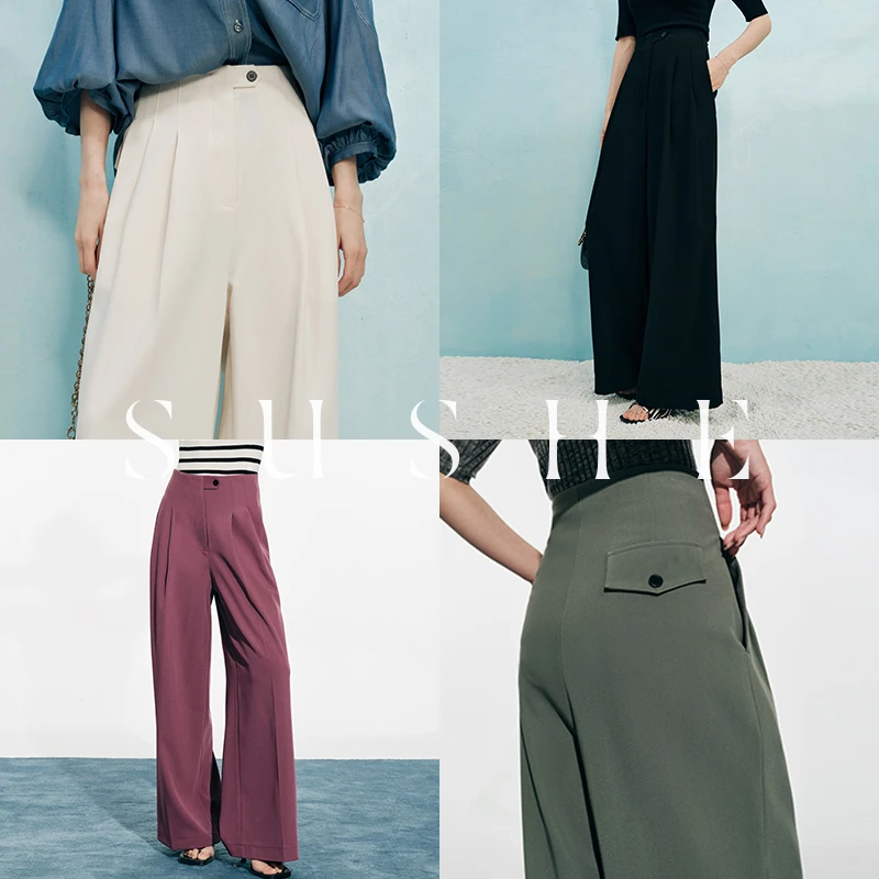 束皙SUSHE职场通勤慵懒松弛感UP意式薄款简约高腰阔腿裤宽松裤女