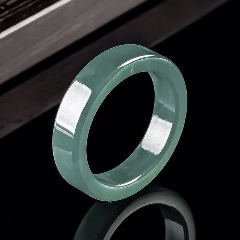 缅甸天然翡翠A货水润方边戒指高冰女士飘绿指环时尚古法简约绿色