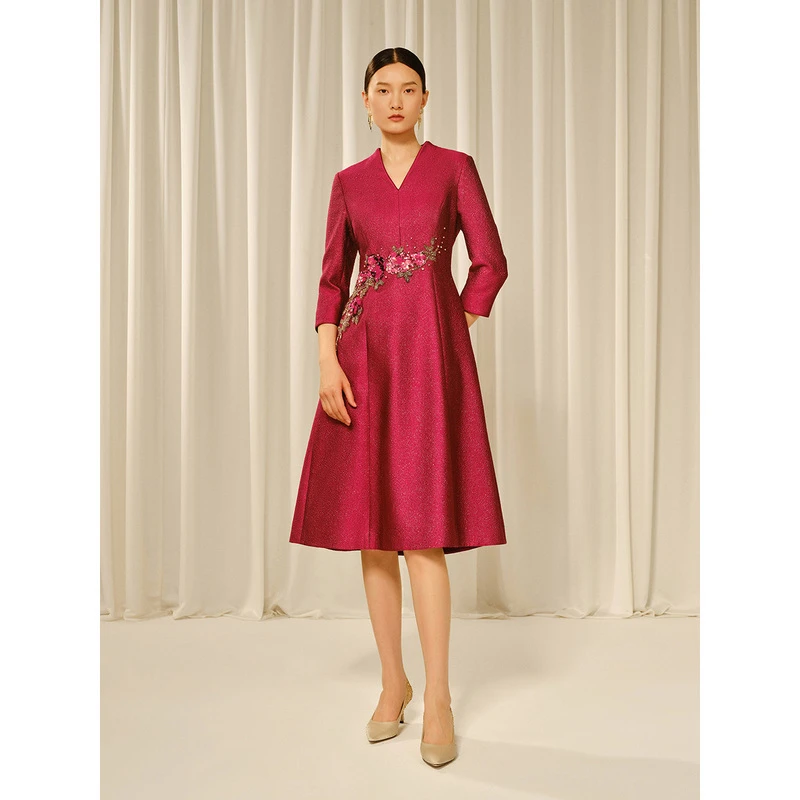 Song of Song/歌中歌轻奢气质枣红色连衣裙5C33305460