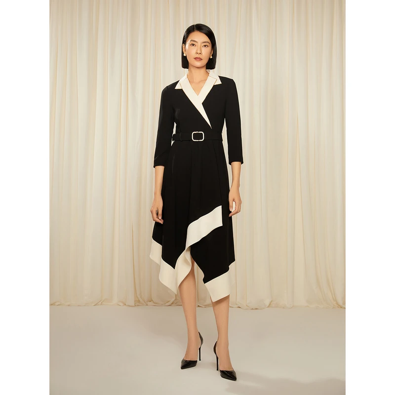 Song of Song/歌中歌黑白撞色拼接气质轻奢优雅连衣裙5C33105030