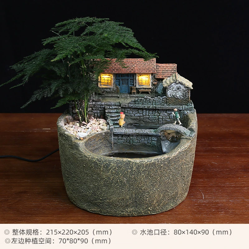 红瓦小桥鱼缸怀旧复古设计流水造景微景观农家禅意流水摆微缩盆栽