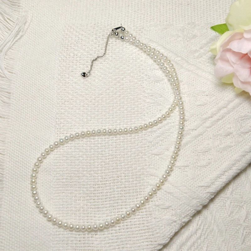 约3-4mm天然淡水珍珠近正圆可调节爱心尾链项链