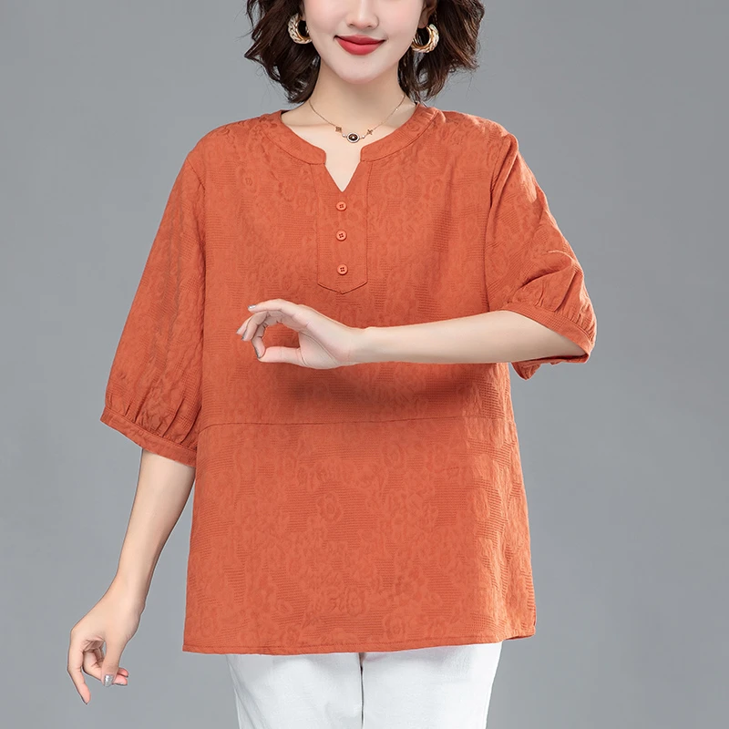 文艺范原创女装中年妈妈宽松大码遮肚棉麻半袖女夏季全棉t恤上衣