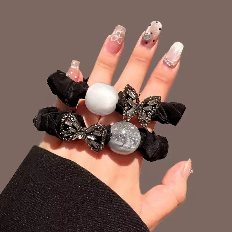 高级韩版水钻头绳蝴蝶结气质发圈大肠高弹力丸子马尾发绳新款头饰