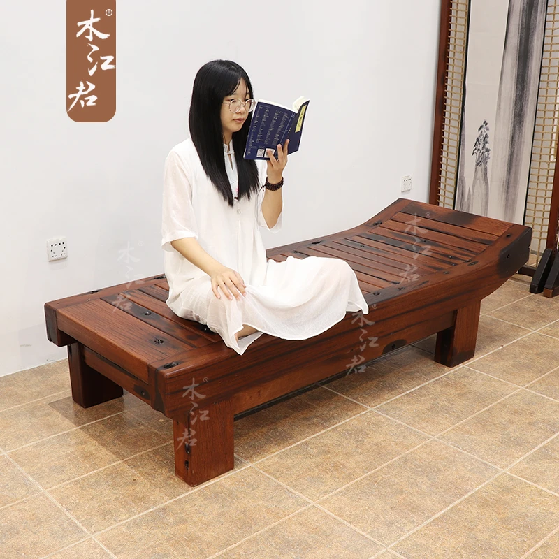 木江君老船木贵妃椅实木中式贵妃榻沙发床客厅美人榻户外懒人躺椅