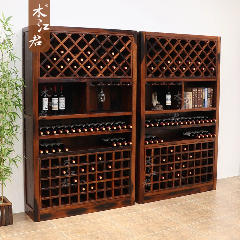 木江君老船木红酒架实木客厅酒柜悬挂酒杯架小户型展示柜置物架