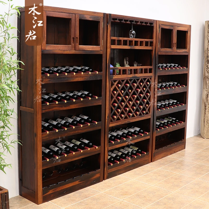 木江君老船木红酒柜组合实木小户型客厅酒窖酒架酒杯架酒店展示柜
