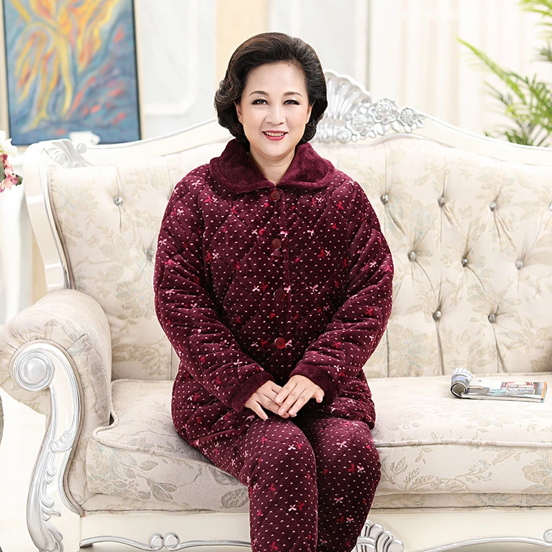 中老年睡衣女冬季加厚加绒珊瑚绒老人奶奶保暖套装妈妈宽松居家服