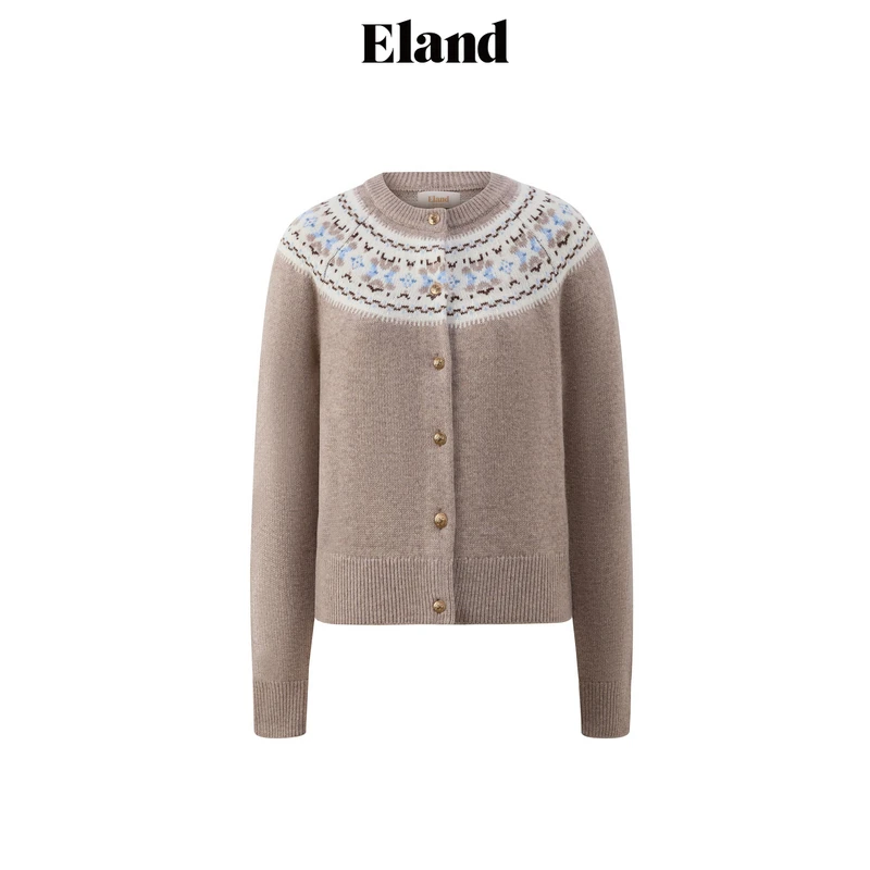 Eland衣恋毛针织衫女提花图案含绵羊毛保暖外套25热销EECKE4TQ92