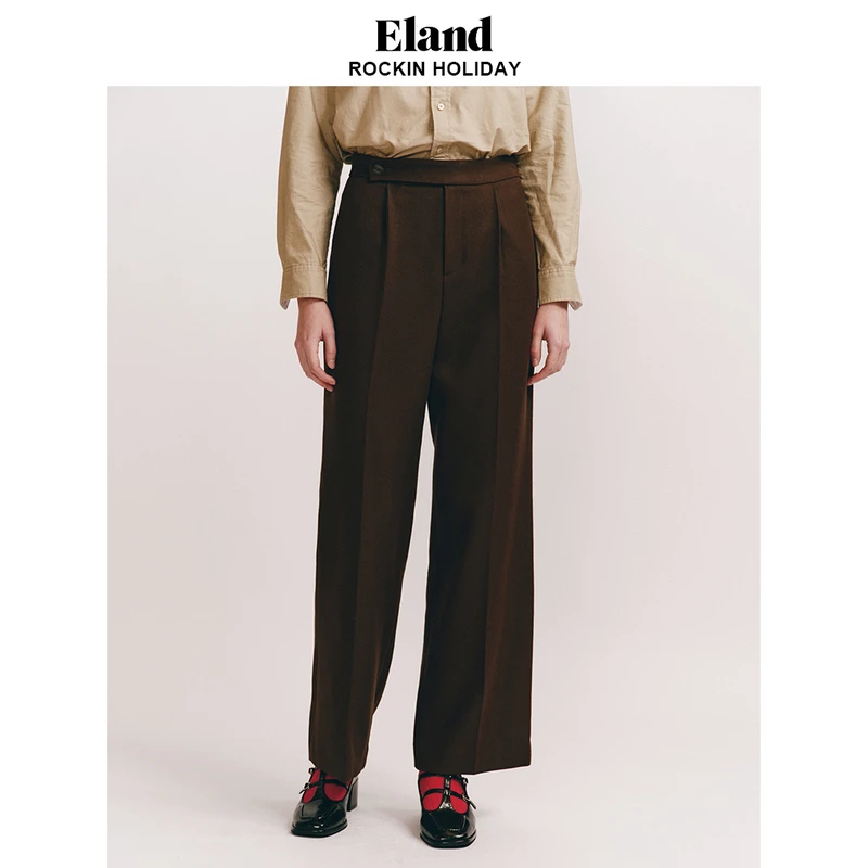 E·LAND衣恋休闲裤女宽松直筒型高腰阔腿裤2024夏季新款EETAE11Q91