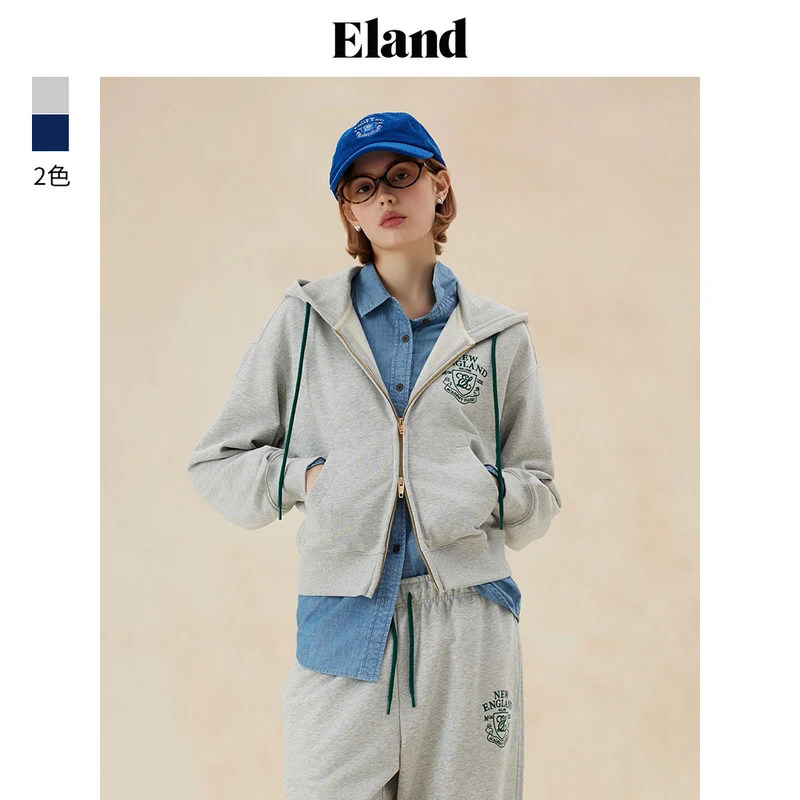 Eland衣恋棉感舒适女士短款连帽露脐卫衣时尚潮流风EEMTE49M02