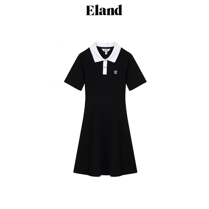 Eland衣恋百搭学院风女士撞色翻领显瘦polo裙通勤穿搭EEOMD24E03