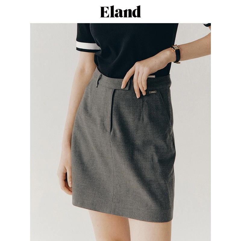 Eland衣恋半身裙女短款羊毛混纺A字版型女春季新款EEWHD49Y04