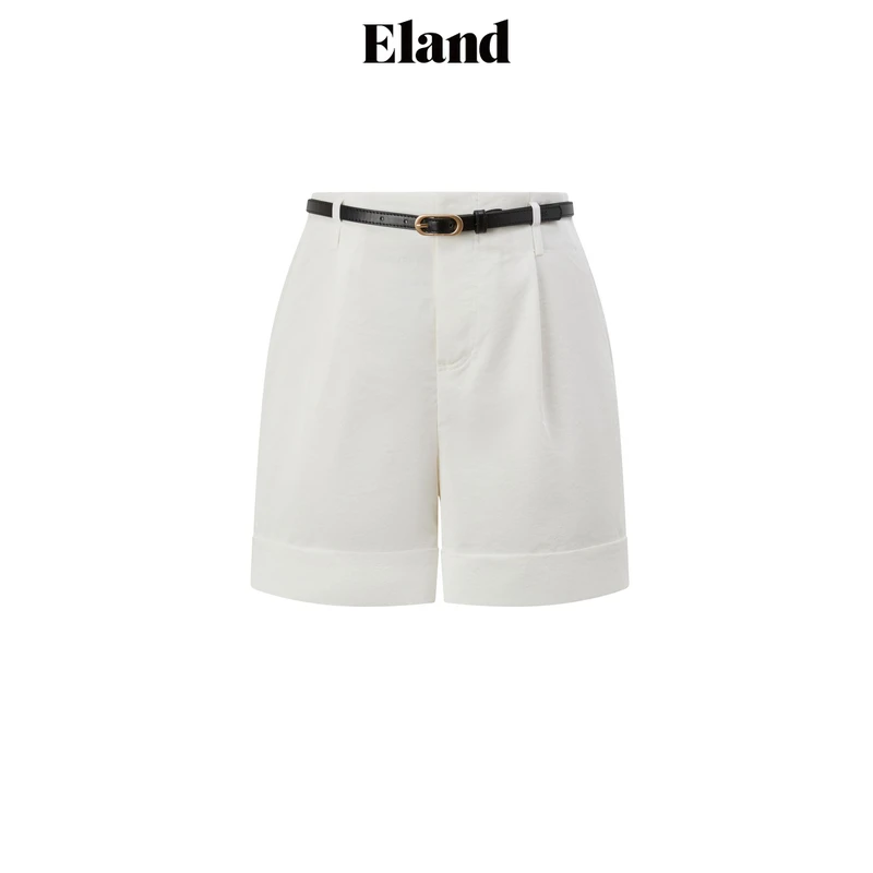 E·LAND衣恋休闲百搭女士A型翻边短裤通勤穿搭EETHE24R01