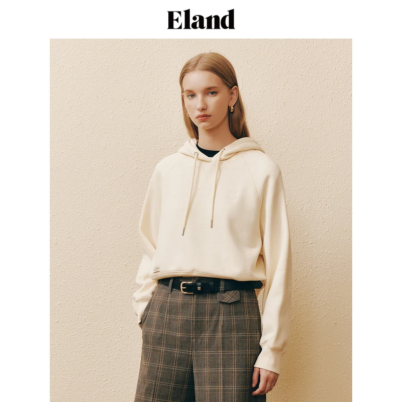 Eland衣恋热力感秋冬短款简约风显瘦插肩袖保暖上衣女EEMTD4TT2I