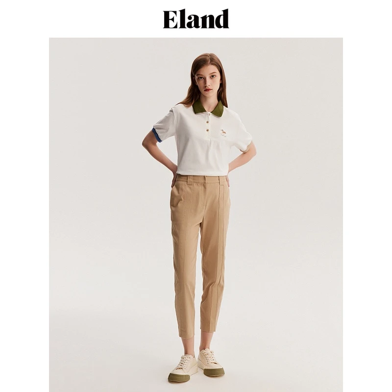 Eland衣恋休闲裤夏季新款女士小众设计直筒裤女EETCD6301I