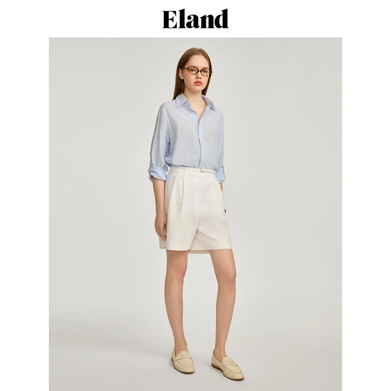 Eland衣恋衬衫女落肩宽松阔版格雷系摩登时尚衬衣EEYSE24Q91