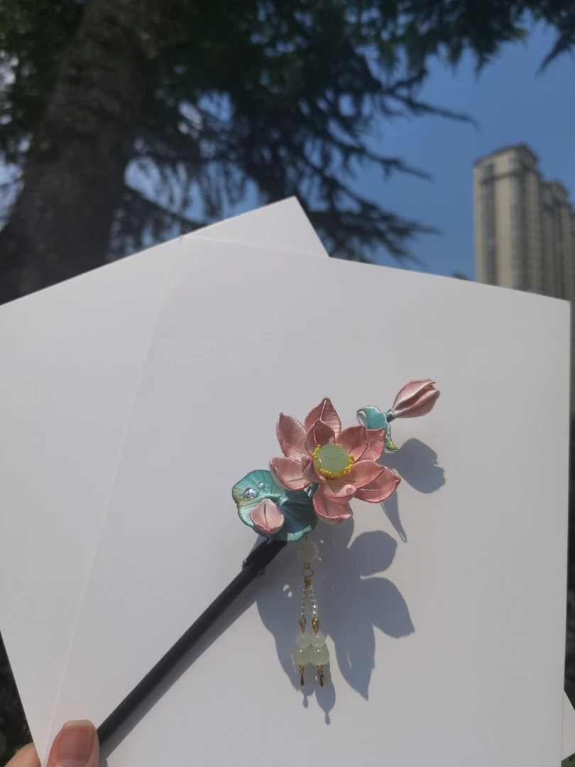 非遗缠花荷花木簪送流苏夏日荷花映日别样红汉服头饰旗袍发饰簪子