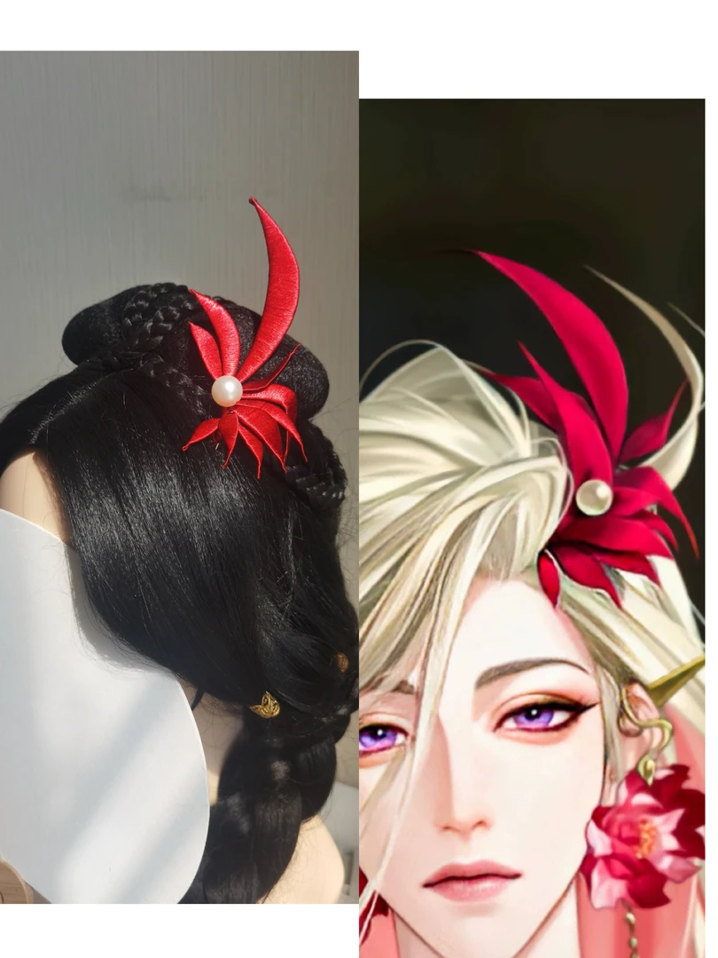 非遗缠花代号鸢张郃头饰发夹红色发饰古风cos道具配饰手工边夹簪