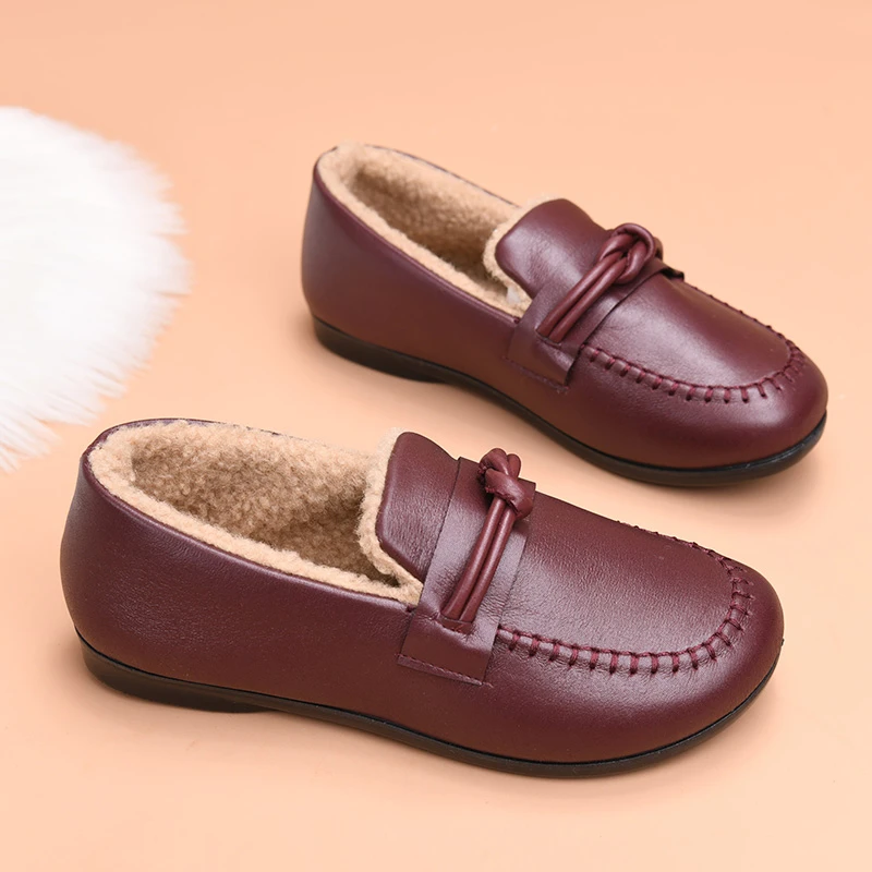 冬季新款老北京棉鞋女中老年软底防滑防水皮面靴加绒保暖妈妈棉鞋