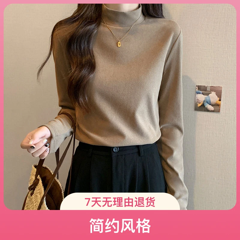 批发半高领德绒打底衫女内搭秋冬季2022新款纯色保暖长袖显瘦上衣