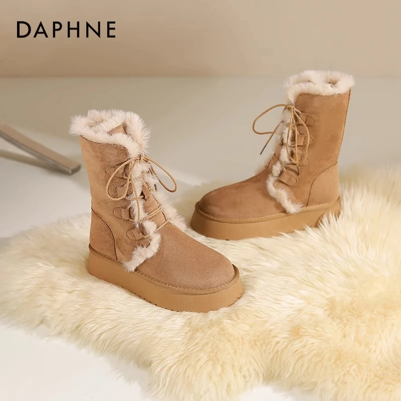 达芙妮雪地靴女款2025新款抗寒棉鞋女冬季保暖加绒加厚鞋女棉靴子