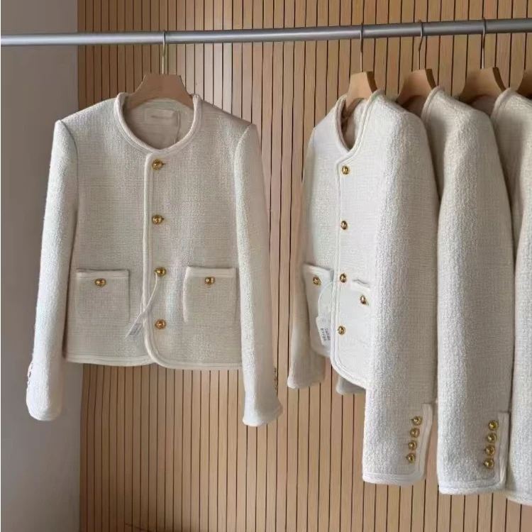 2025春新CE同款圆领金扣气质优雅简约显瘦短款小香风外套上衣