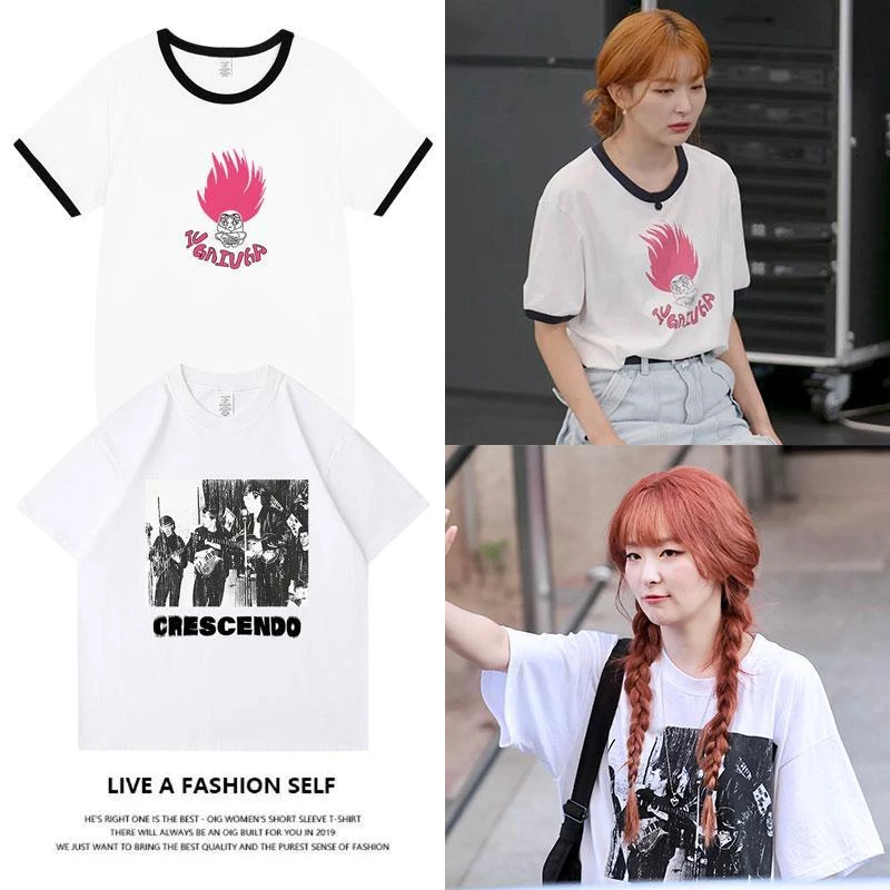 RedVelvet姜涩琪同款短袖T体恤撞色撞边印花打底衫纯棉圆领衣服夏