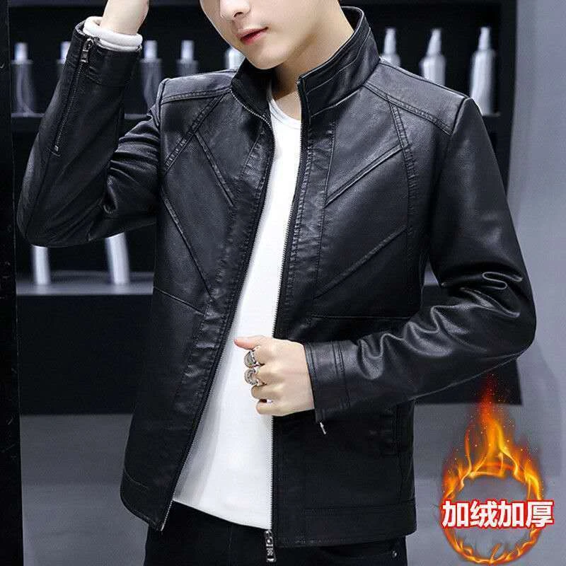 外套男士秋冬款冬季男士皮衣加绒薄款中青年帅气休闲韩版潮流机车
