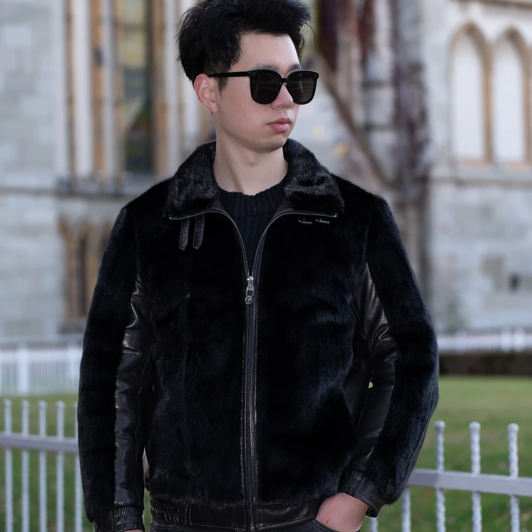 海宁真皮皮衣整貂皮外套立翻领冬季时尚休闲高端男士水貂真皮皮衣