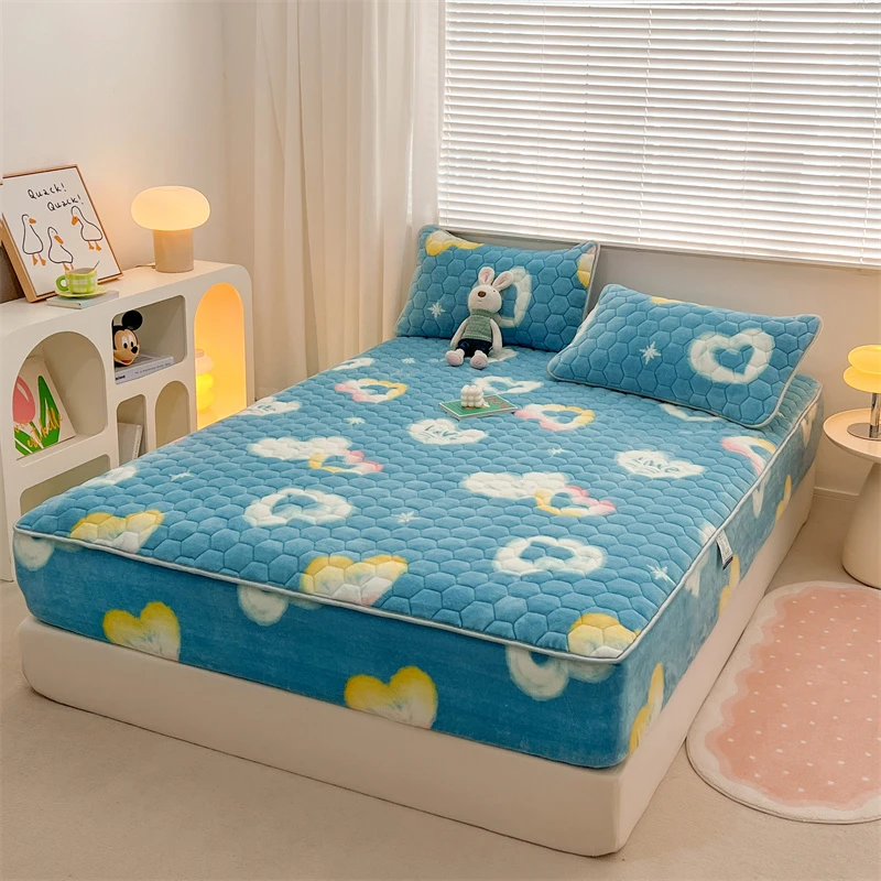 【保暖夹棉床笠】牛奶绒床笠 防滑耐脏可裸睡 可机洗手洗 保护床垫