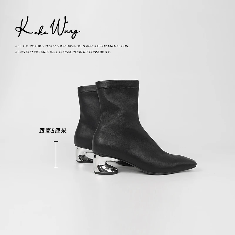 KOKO WANG秋冬小方头弹力羊皮时尚气质百搭短靴 224344H14X01