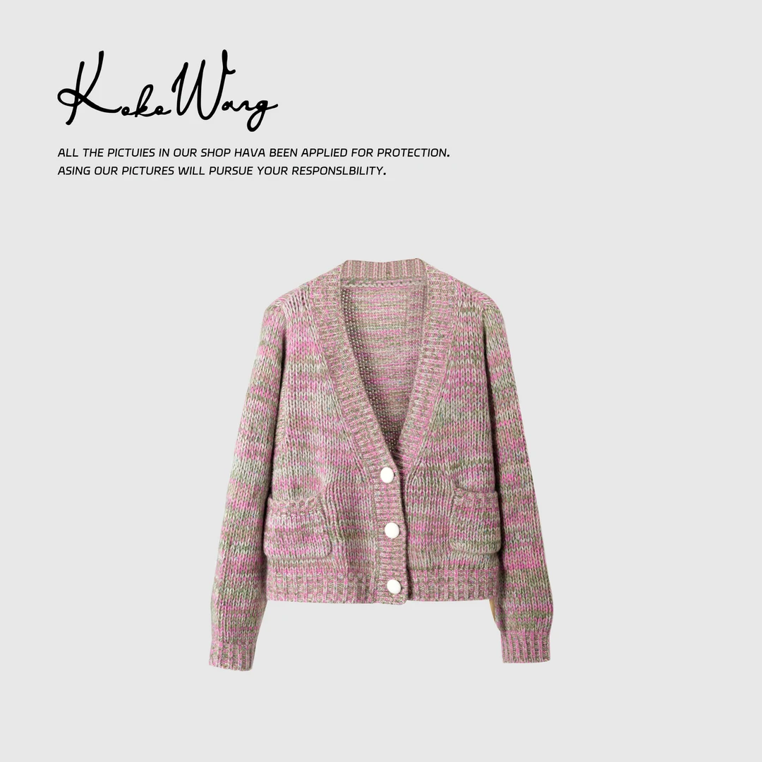 KOKOWANG 100山羊绒592克舒适减龄百搭V领针织开衫304664H28W43