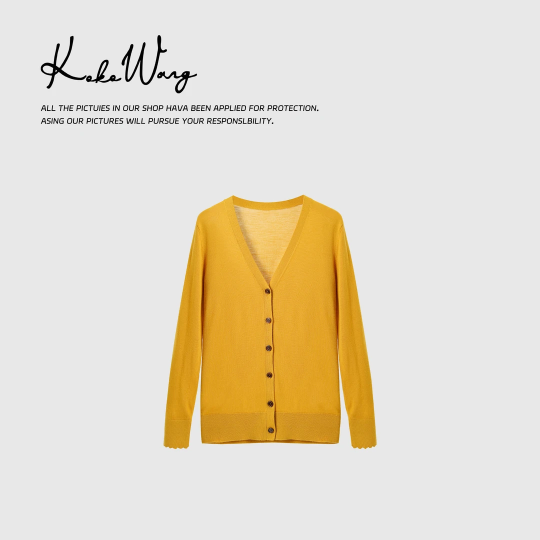 KOKO WANG精纺羊毛衫80支3股16针100%羊毛针织开衫304784H29W45