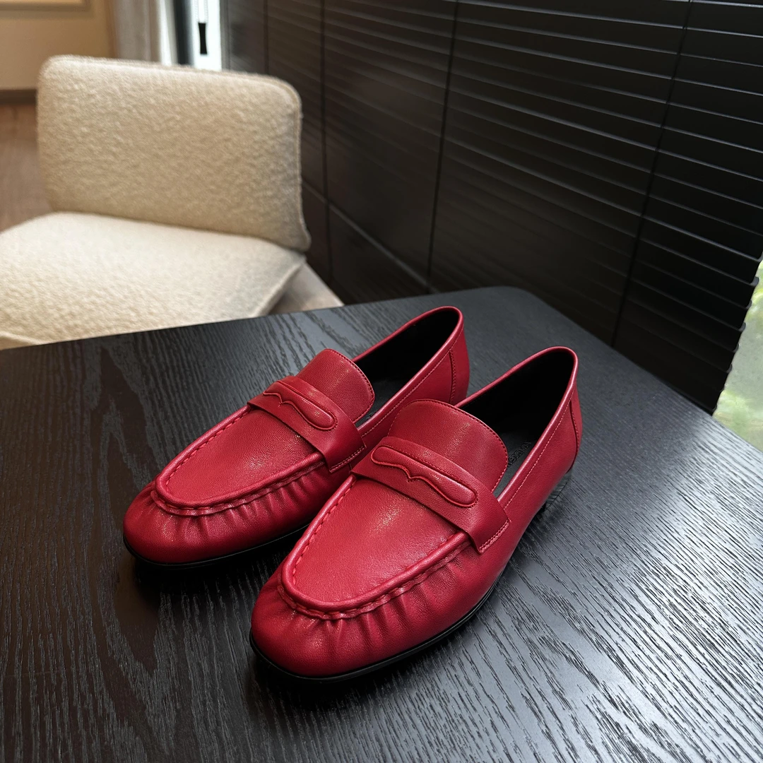 KOKOWANG 英伦风软面舒适羊皮褶皱时尚百搭乐福鞋300334H19X01