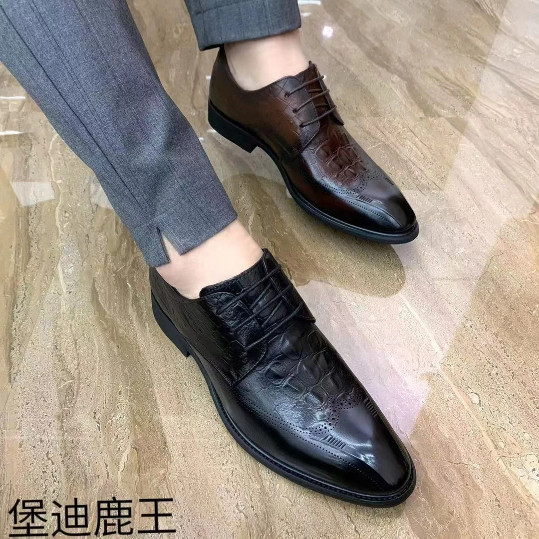 广州头层牛皮男士皮鞋休闲男鞋商务皮鞋休闲男皮鞋时尚尖头男款