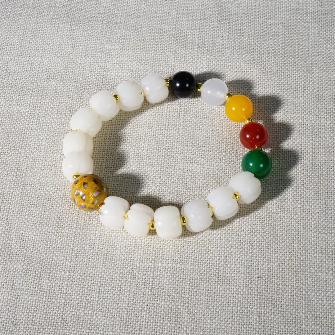 映月.白玉菩提五行单圈手串 手工国风民族风隔珠简约女士时尚渐变