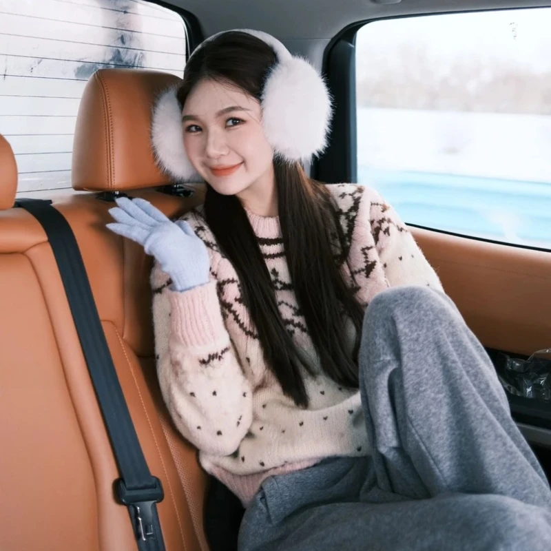 费尔岛甜美撞色圆领长袖毛衣女冬季洋气减龄宽松加厚保暖针织上衣