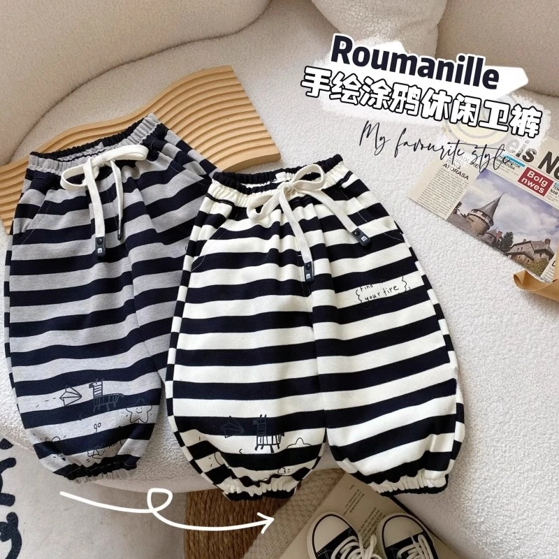 儿童春秋卫裤2024秋款童装男女童宽松条纹休闲裤小童宝宝秋装裤子