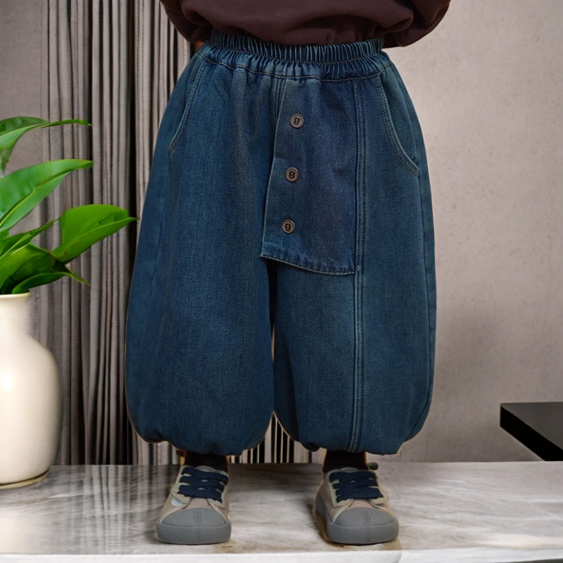 男童加绒牛仔裤冬款儿童裤子2024新款洋气韩版休闲裤男孩宝宝长裤