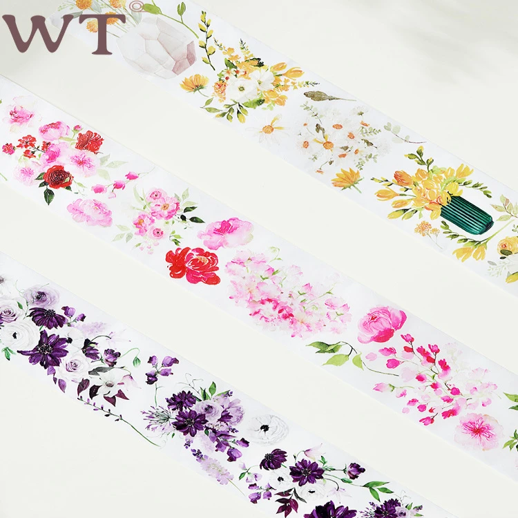WT原创胶带 花色如歌 粉紫特油和纸花朵胶带PET水晶油墨百搭Ins风