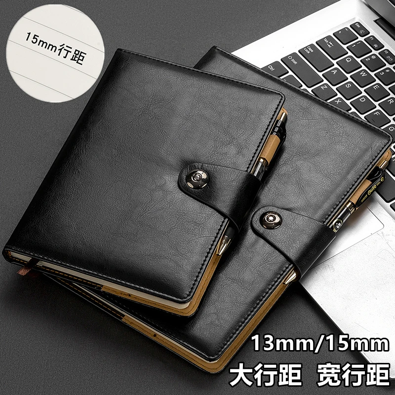 商务笔记本大行距13mm加厚带扣记事本皮质15mm办公b5可定制logo