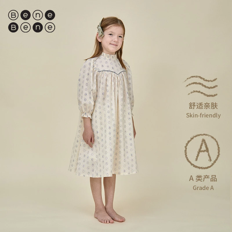 BeneBene新款上新儿童碎花女童复古亲肤印花阿比盖尔褶边连衣裙