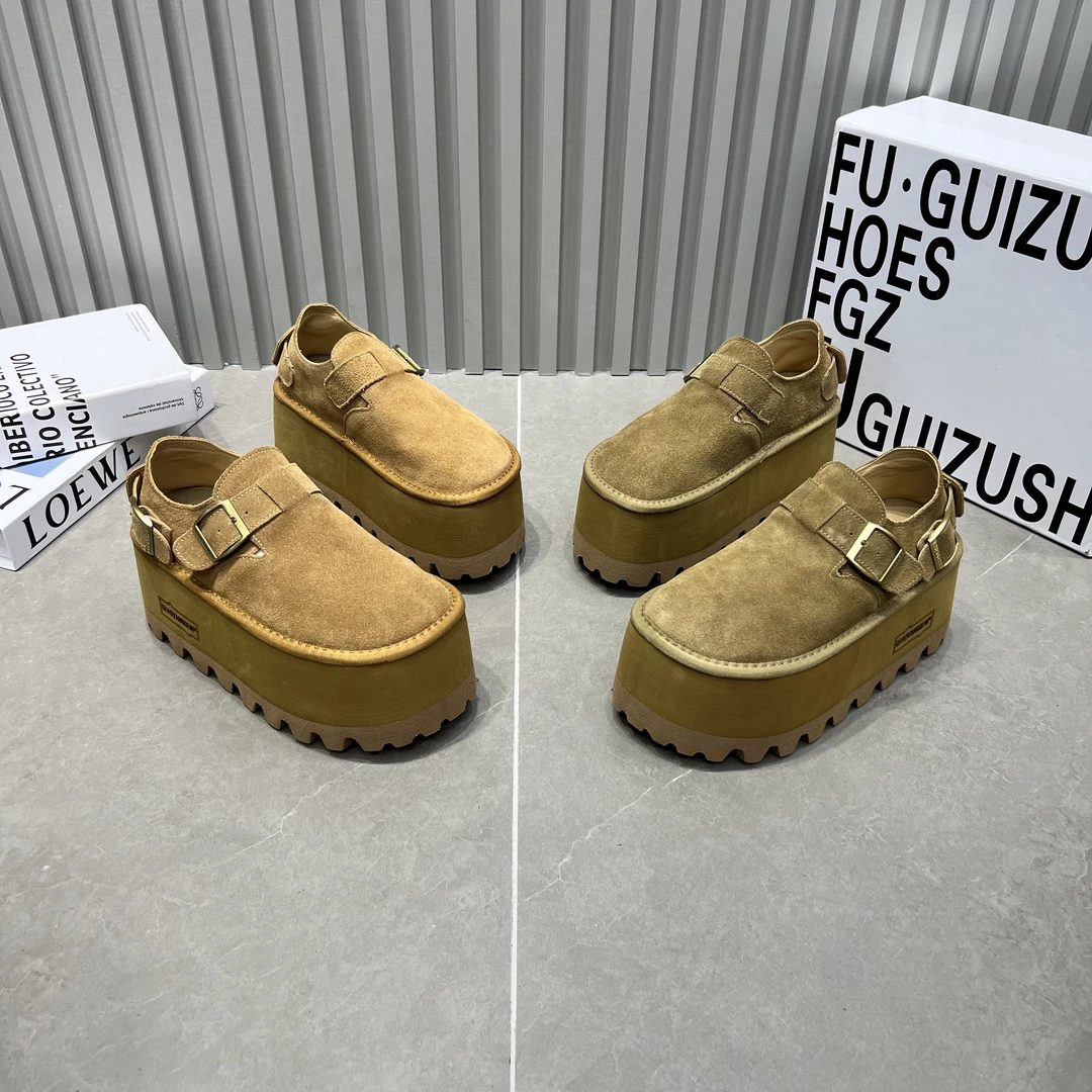 舒适时尚百搭复古厚底平底勃肯鞋低帮圆头松糕底ol