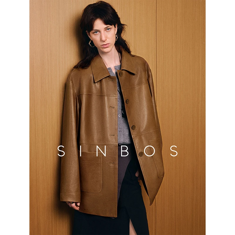 SINBOS旧梦英伦  进口植鞣绵羊皮皮衣女真皮美拉德复古中长款外套